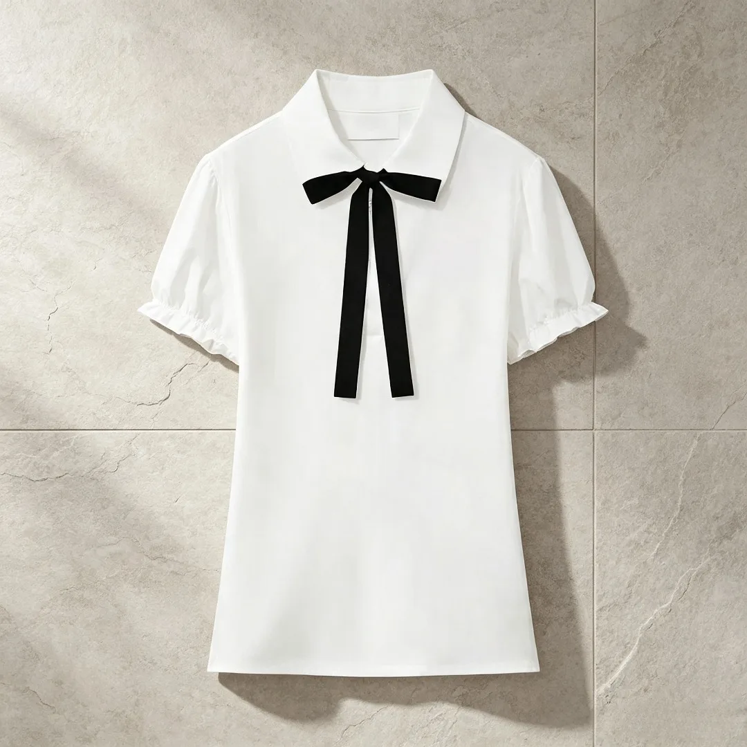 Women's Golf Pullover Top 2026 Summer New Korean Style Solid Minimalist Bow Collar Trendy Best Selling Breathable Stretch Soft