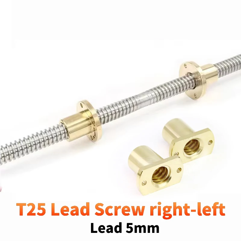 

1PC 304 stainless steel T25 Lead Screw right-left length100-1000mm OD 25mm Lead 5mm with nut for 3D Printer part