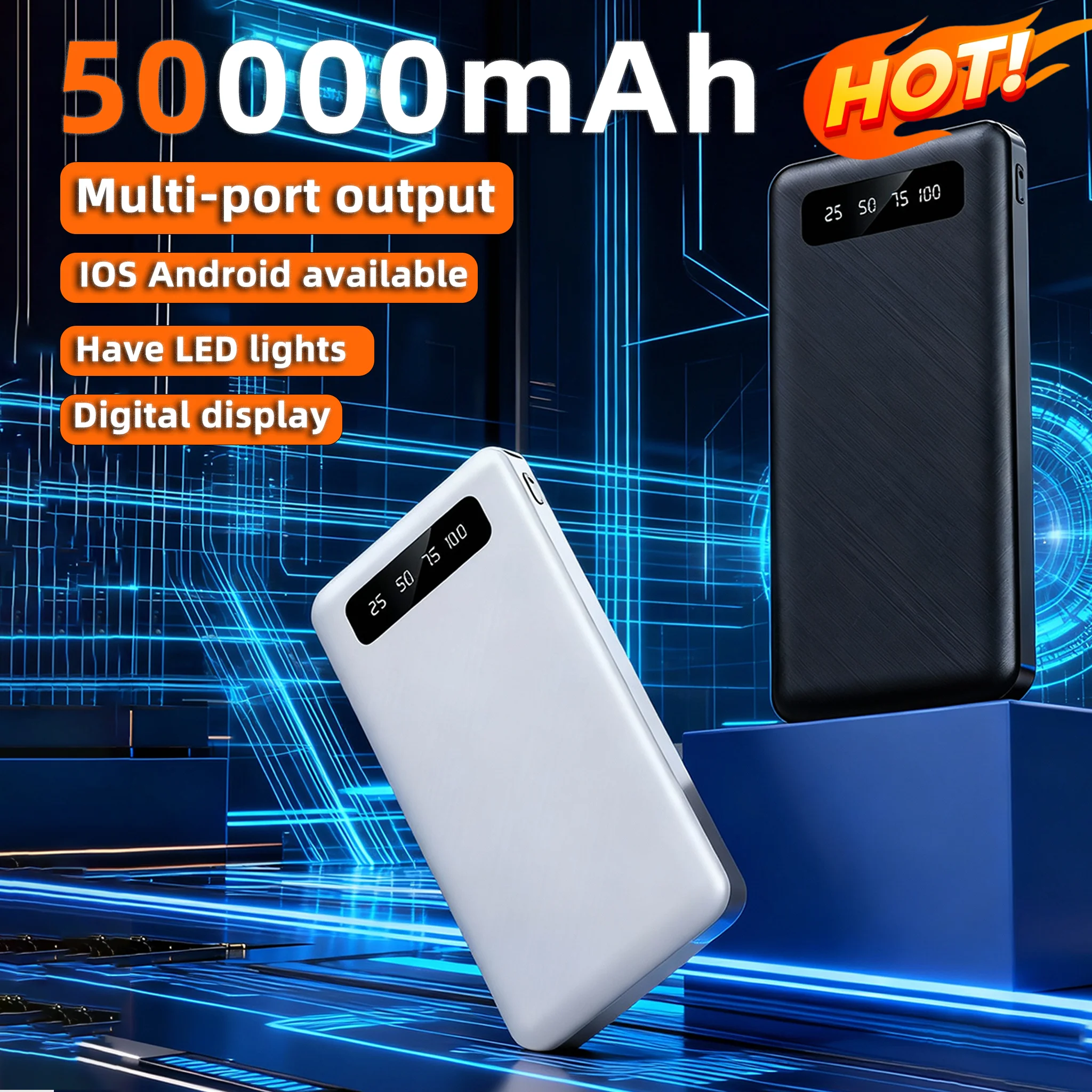 

120 Вт сверхбыстрая зарядка мобильная мощность 50000 мАч портативный внешний аккумулятор большой емкости с цифровым дисплеем внешний источник питания