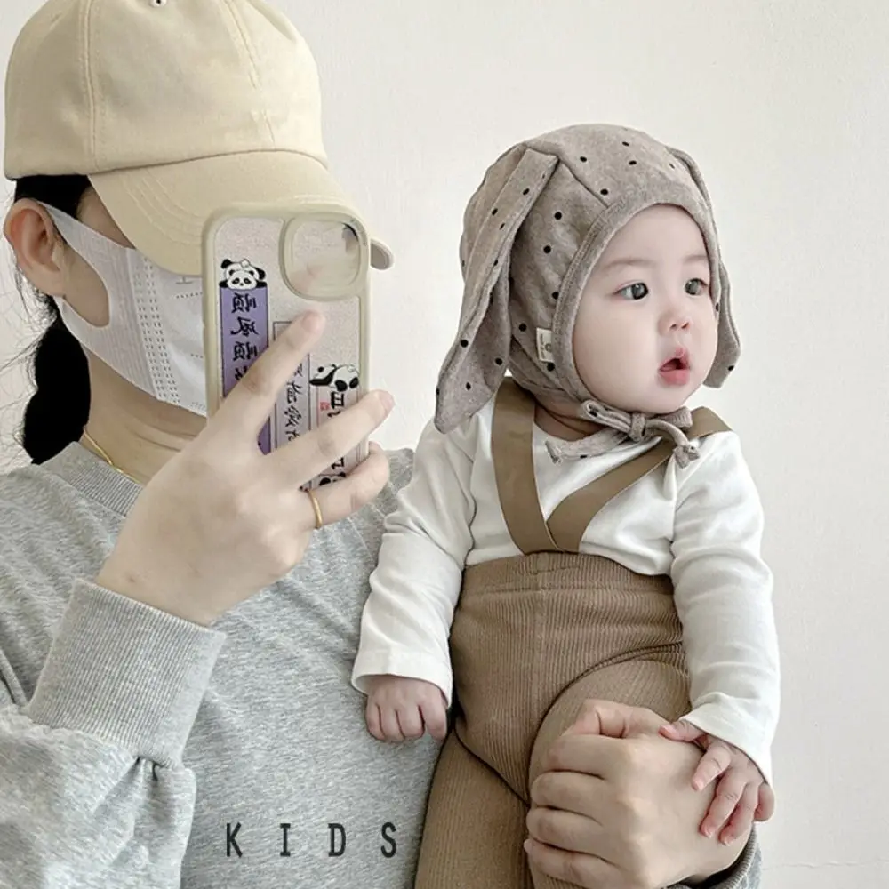 

Ins Cute Baby Fetal Cap Cartoon Soft Newborn Rabbit Ear Beanie Hat Sweet Tie Strap Infant Bonnet Hat Photography Props