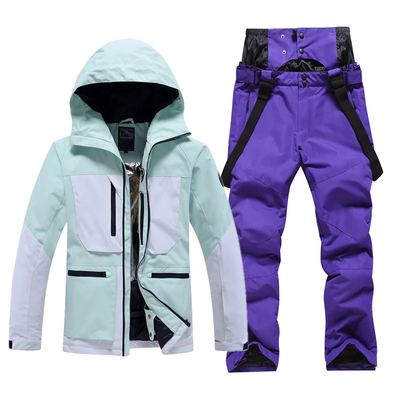 -30℃ Ski suit adults Snow Couples dress Purple pink blue black Warm white Jacket pants Snow prevention waterproof windproof