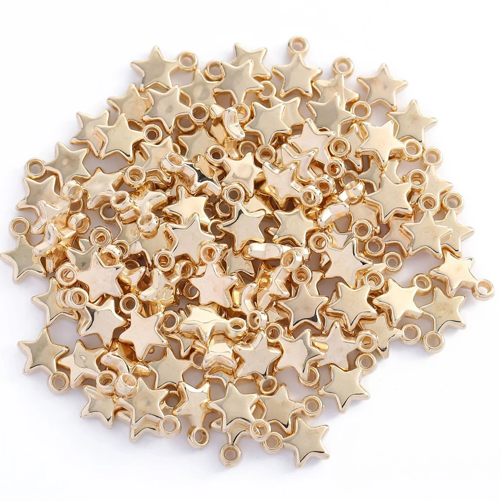 100pcs/lot 9mm Star Beads Charm CCB Gold Plated Acrylic Small Pendant for Jewelry Making DIY Bracelet Necklace Earrings Supplies
