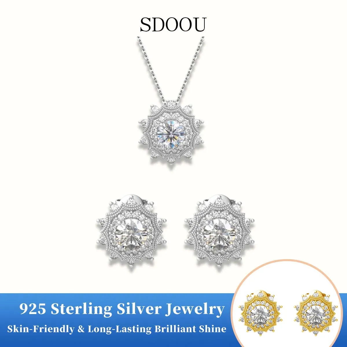 

SDOOU 1ct Sunflower Moissanite Necklaces Pendants 925 Silver Jewelry Certified Luxury High Quality Mother's Day Chain for women