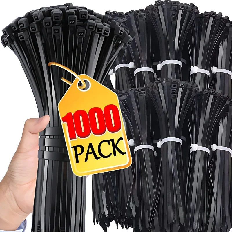 

1000/2000Pcs Plastic Nylon Cable Ties Self-locking Cord Ties Straps Adjustable Cables Fastening Loop Home Office Wire Zip Ties