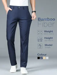 Pantalones de traje de negocios rectos de lujo de alta calidad para hombres, diseñador de fibra de bambú, elegante, informal, largo, Formal, primavera y verano