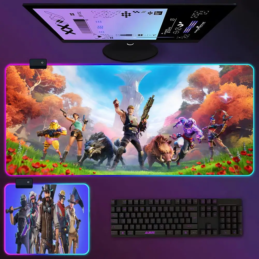 

Игровой коврик для мыши F-Fortnite, RGB, светящийся, 700x400 мм, большой Настольный коврик с шифровкой, противоскользящий, очень большой коврик для мыши