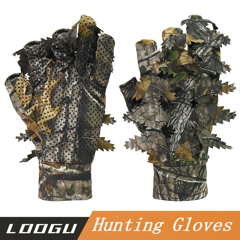 Hunting Ghillie Gloves Camouflage Suit Gloves 3D Bionic Leafy Camouflage Headwear for Jungle Wildlife Photography Turkey Camo