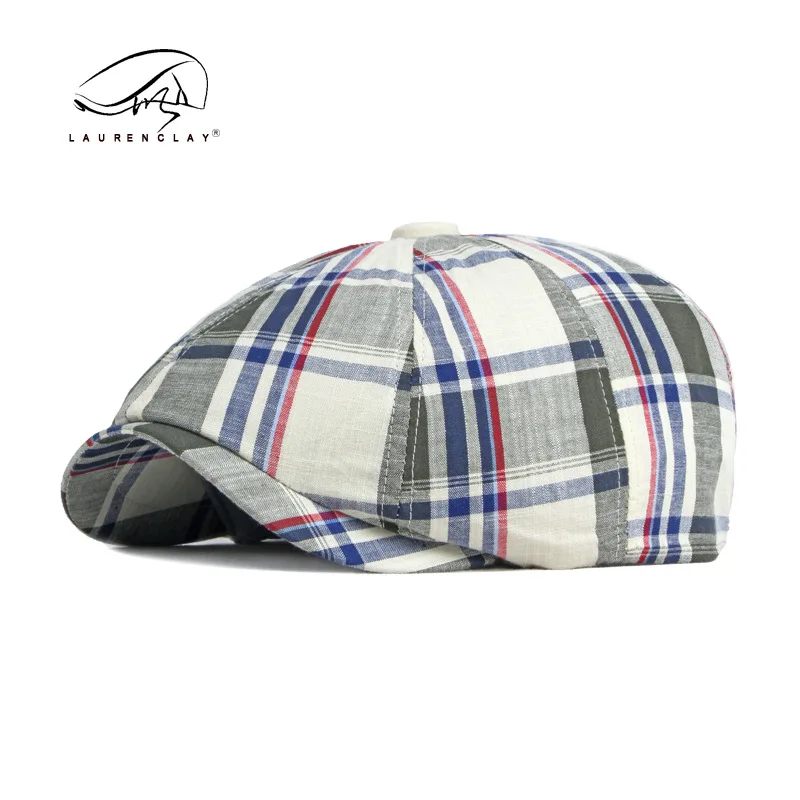 Męski beret z bawełnianą klamrą Regulowane czapki gazeciarza Cabbie Gatsby Flat Driving Gorras Vintage Plaid Pattern