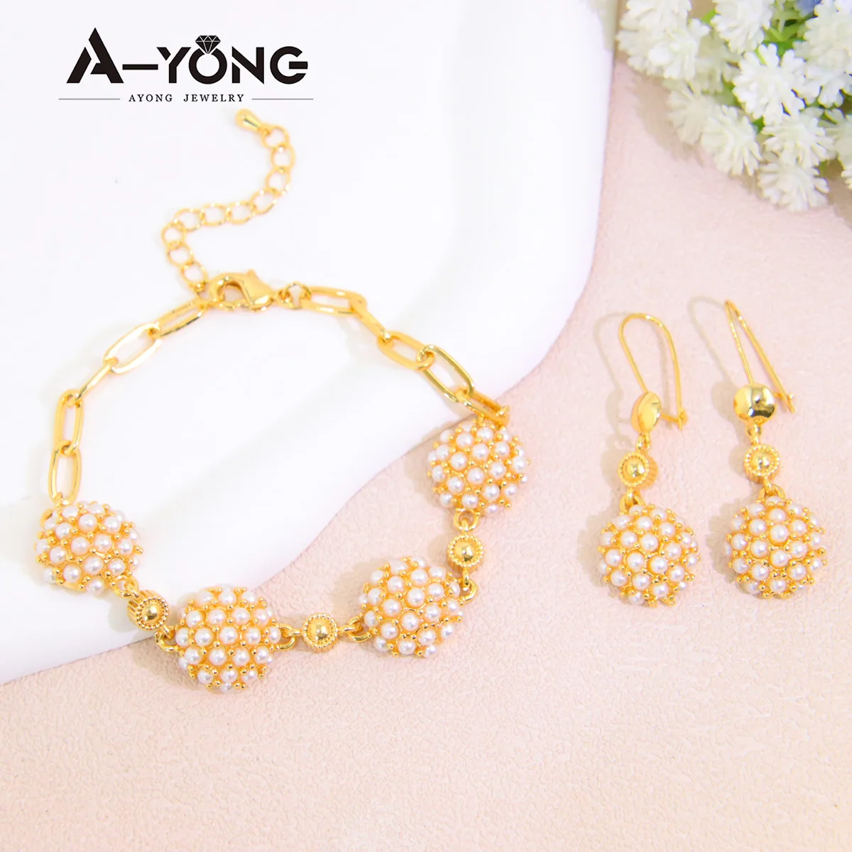 Italienisches goldfarbenes Perlen-Halsketten-Set, 21 Karat vergoldet, Dubai, eleganter Ramadan-Schmuck, arabisches islamisches Mutter-Geburtstagsparty-Geschenk – Detail 7