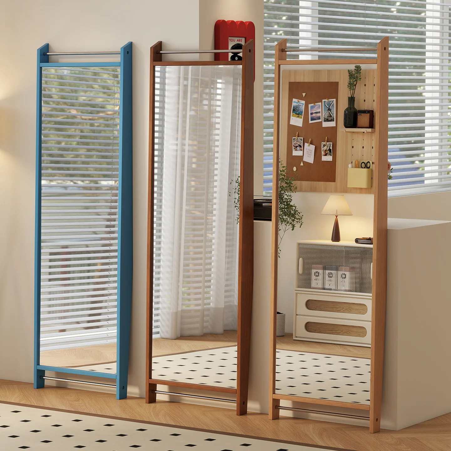 Solid Wood Full-body Floor-to-ceiling Mirror Household High-end Retro Mirror Fitting, Full-length Mirror Explosion-proof