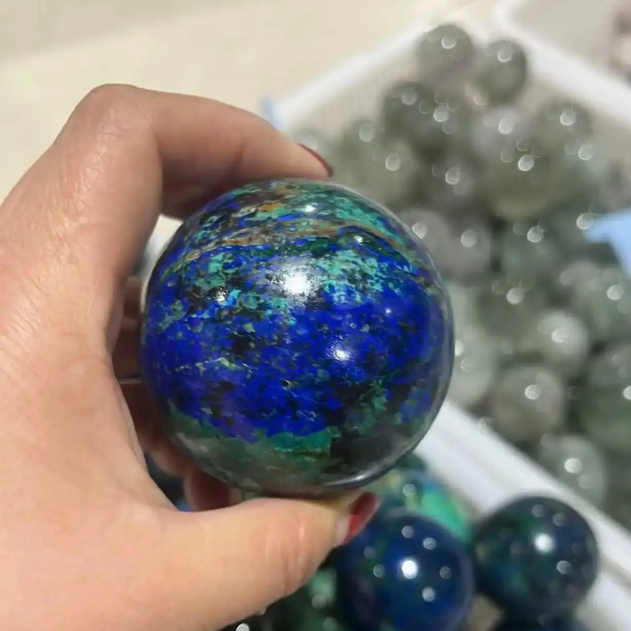 5-6CM Rare Natural Gemstones Azurite Quartz Crystal Mineral Ball Spheres Blue Malachite Chessylite Collectible Home Decorations