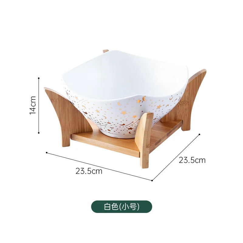 Nordic style ceramic baking bowl household, tableware salad   simple wooden rack noodle soup  star and moon salad bowl