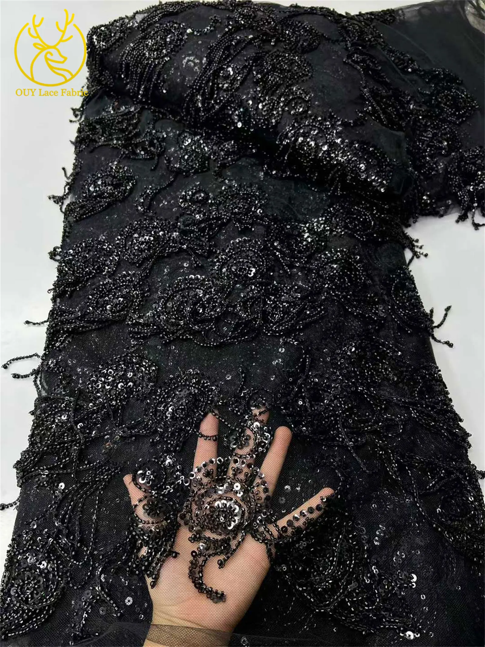 قماش دانتيل مطرز ثقيل أفريقي فاخر ذهبي ثلاثي الأبعاد 2026 قماش دانتيل ترتر فرنسي مناسب للحفلات وفساتين الزفاف المخصصة