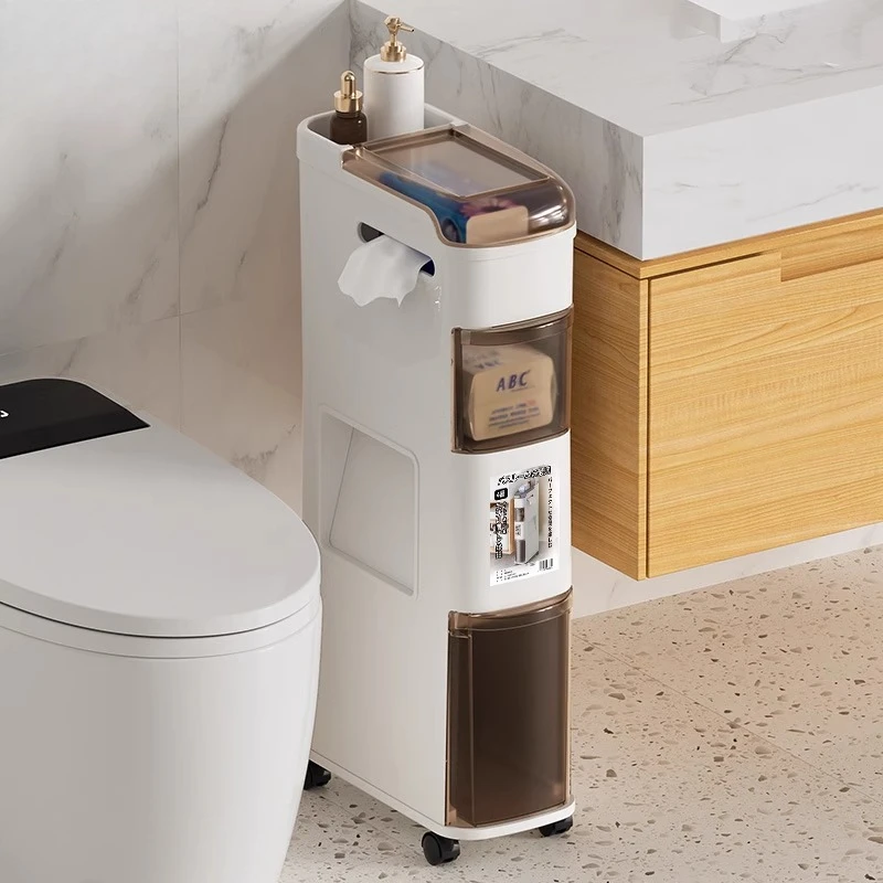 

Japanese-style bathroom crevice cabinet with its own trash can, bathroom crevice storage toilet side storage narrow cabinet