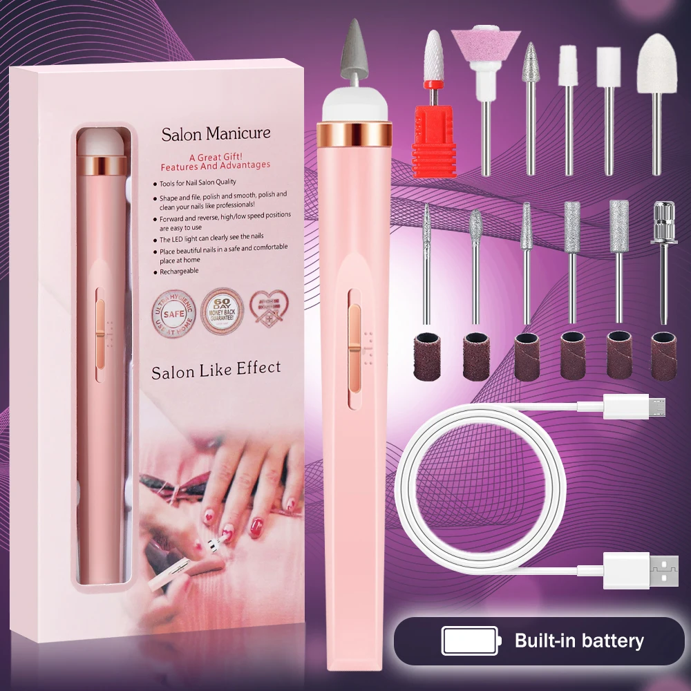 

5 In 1 USB Charge Electric Nail Drill Portable Manicure Pedicure Set Adjustable Speed Low Noise Nail Polishing Exfoliating Grind