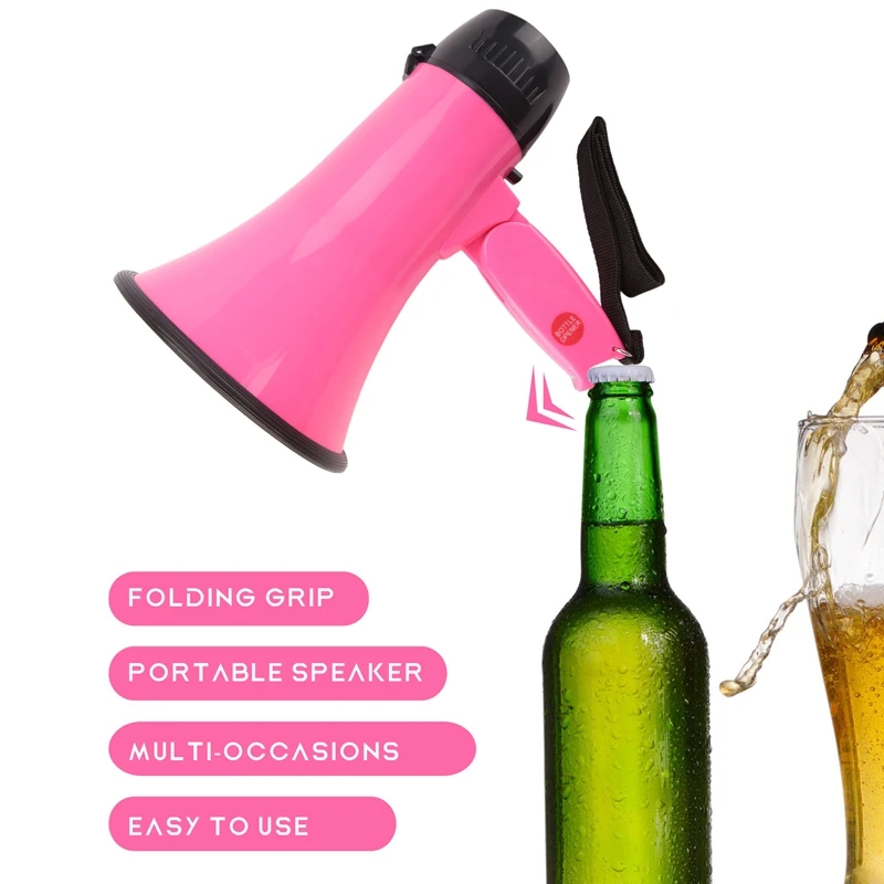 25 Watt Compact Megaphone Speaker PA Bullhorn - With Built-In Siren, Voice Recorder, Bottle Opener