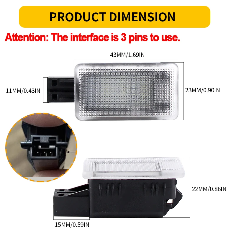 2PCS LED Under Door Courtesy Lamp Footwell Light Luggage Trunk