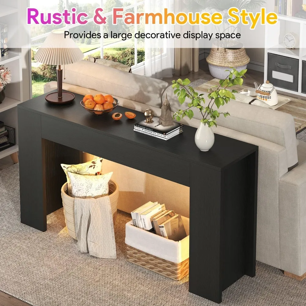 طاولة وحدة تحكم خشبية مُضاءة بإضاءة LED 63 مزرعة للمدخل والممر خلف الأريكة