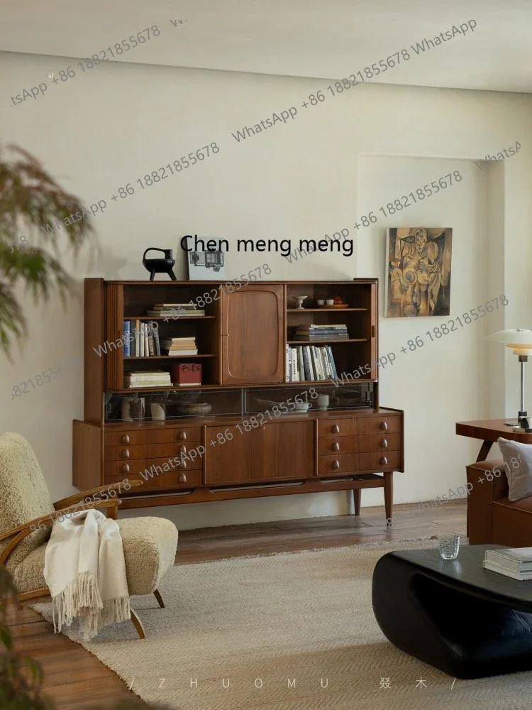 Vintage Style Integrated Teak Wood Rolling Shutter Sideboard Storage Cabinet