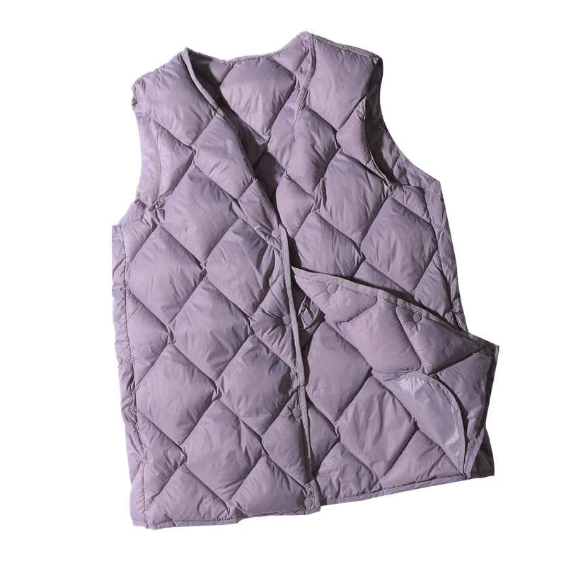 Fashionable Ultra Light White Duck Down Vest Women's Sleeveless Jacket V-neck Diamond Shaped Autumn and Winter Top 2023 New Item