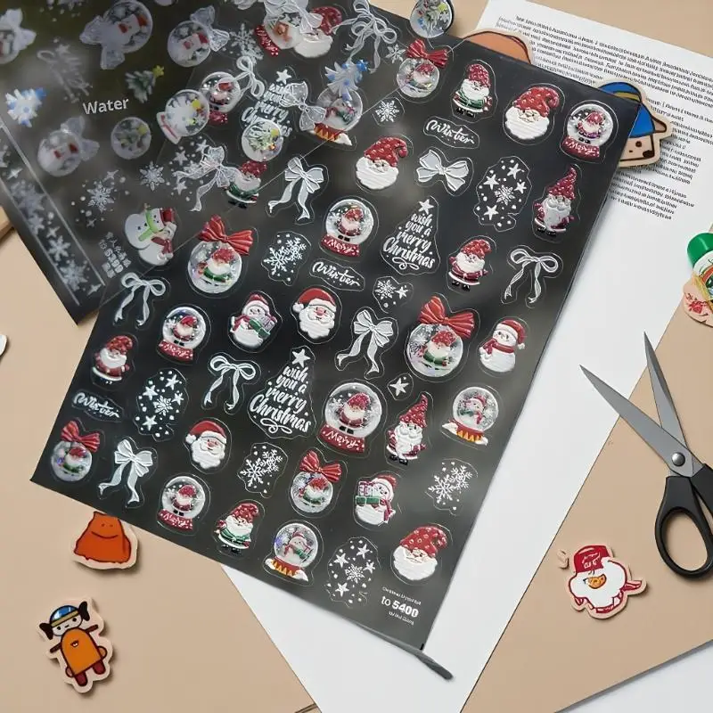Festive Snowman and White Snow Crystal Ball Nail Art Stickers