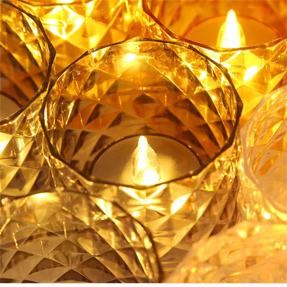Glass Candle Holders Set Of 12 Flameless Dropless LED Candles Lights For Home Party Halloween Xmas Decor