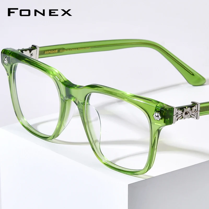 HEPIDEM Acetate Eyeglasses Frame Men Retro Square Chrome Glasses Women Brand Designer Japanese Handmade Spectacles CH 9395