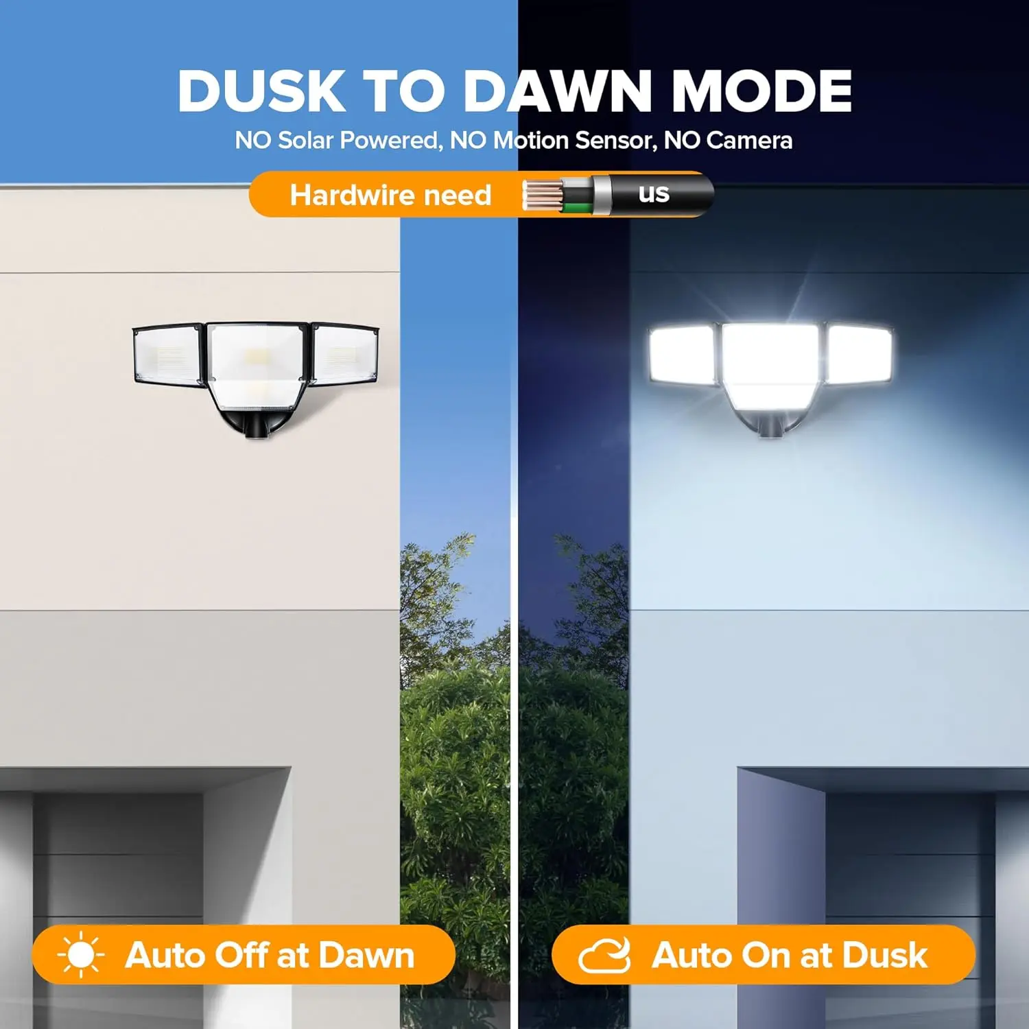 80W Dusk to Dawn LED Flood Lights, 9000LM Super Bright with Photocell, IP65 Waterproof for Outdoor Security