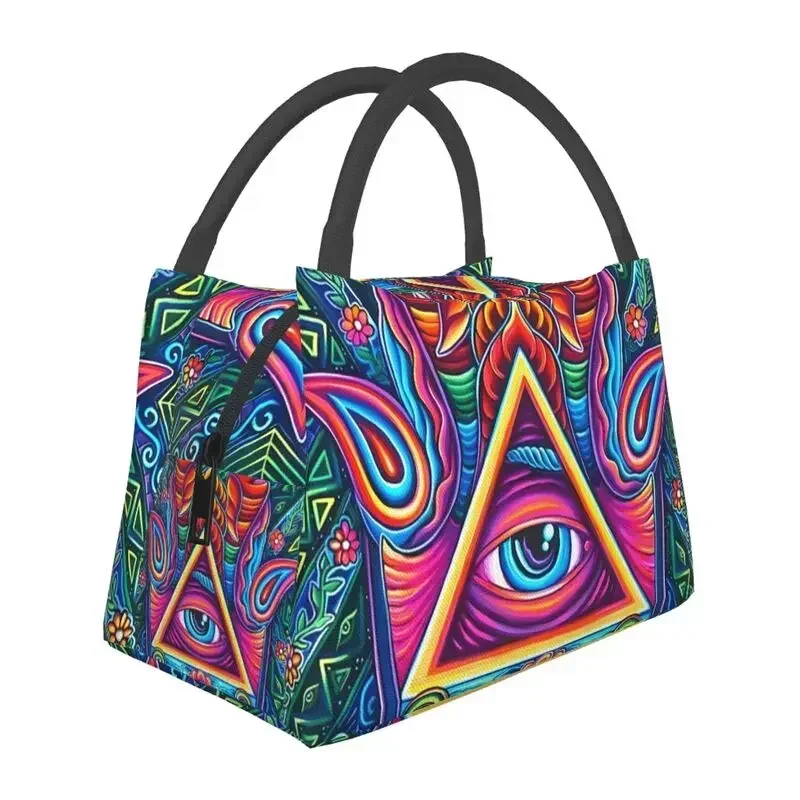 Custom Mexican Hamsa Huichol Lunch Bag Women Cooler Warm Insulated Lunch Box for Work Pinic or Travel