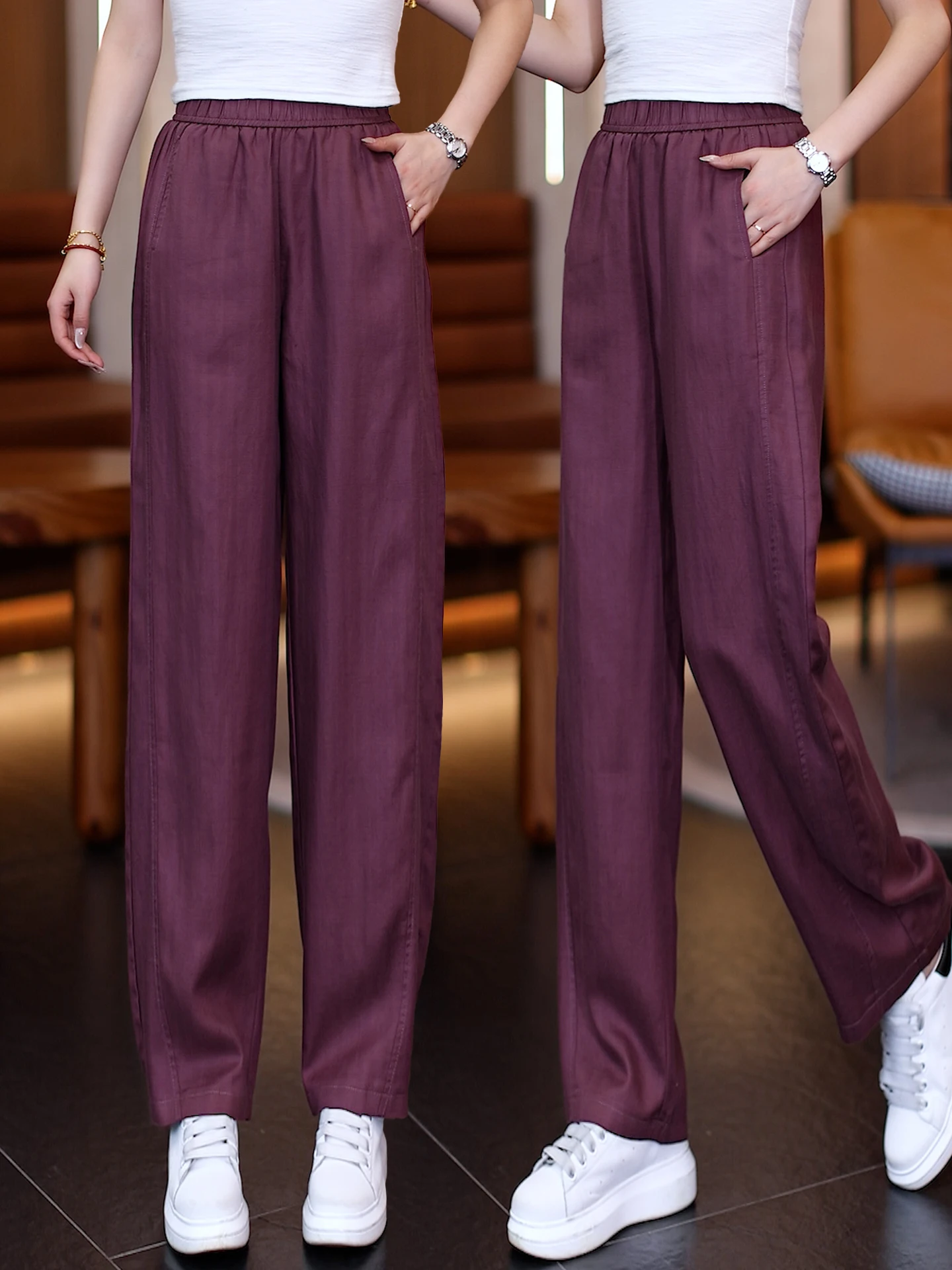 

High Waist Wide Leg Pants Women's Summer Thin New Lazy Loose Casual Knife Pants Linen Fabric Casual Straight Cut Trousers