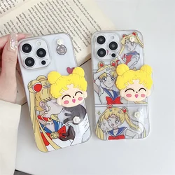 Cute Cartoon Sailor Moon Phone Case For Apple IPhone 15 Plus XR XS 14 11 12 13 Pro Max INS Soft Protect Mobile Case With Holder