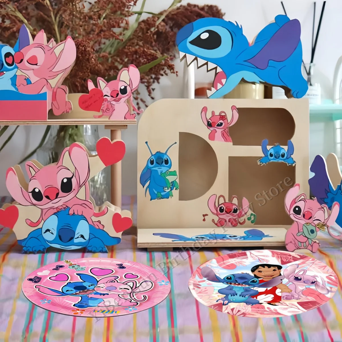 Platos de fiesta de Lilo Stitch de Disney de 7/9 pulgadas, decoración de cumpleaños, vajilla desechable, plato de Ángel, suministros para fiesta de Baby Shower para niñas