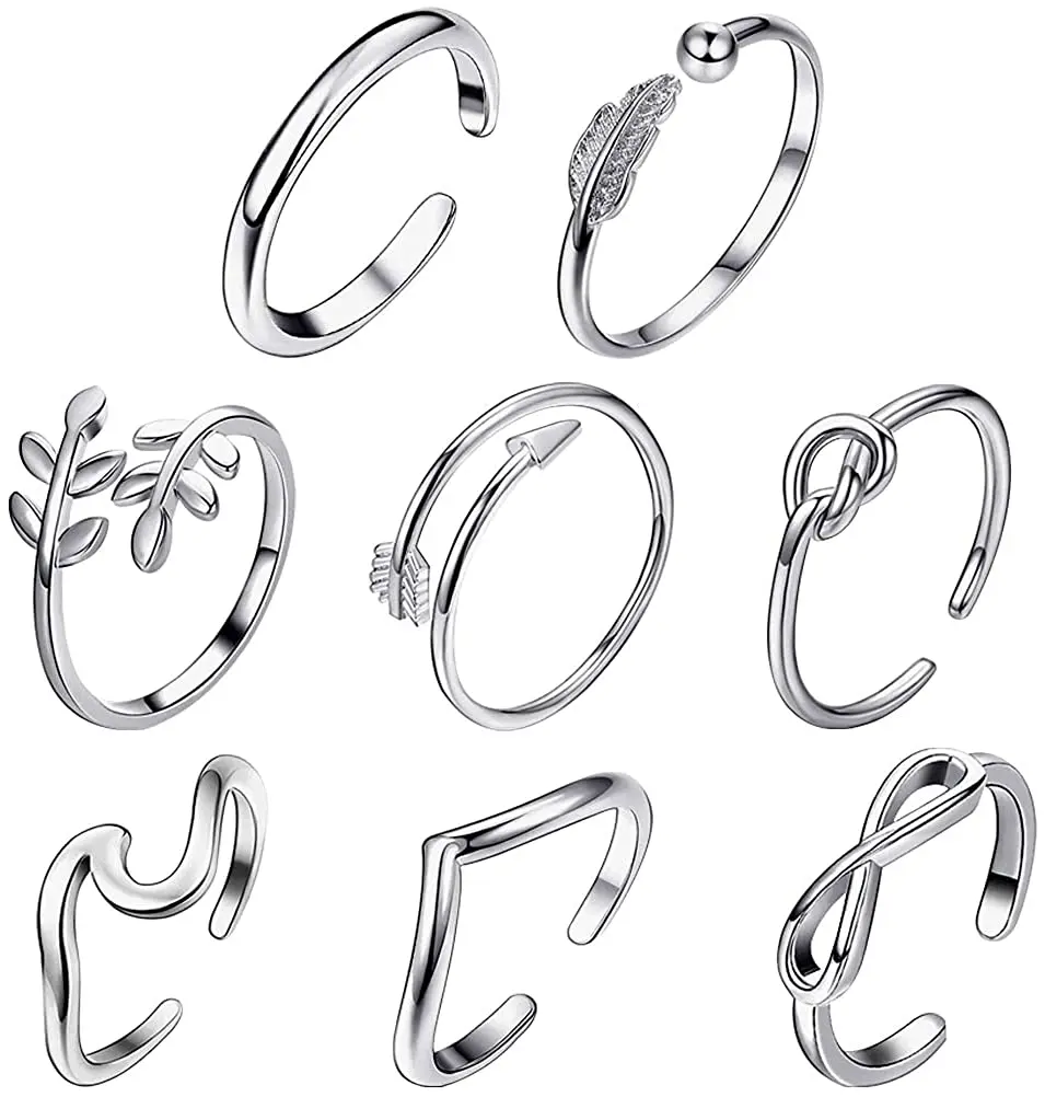 Karnoz 8 Pcs Open Rings Set for Women Adjustable Finger Joint Thumb Rings Toe Ring Beach Jewelry Ring for Women Girls Jewelry