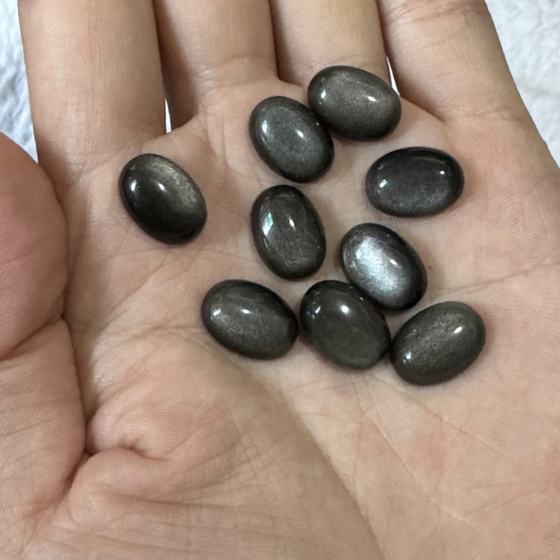 Wholesale 5pcs/pack 100% Genuine Gray Eye Obsidian 10x14mm 10x12mm Oval Gemstone Cabochon 8mm 10mm Ring Face For Jewelry making