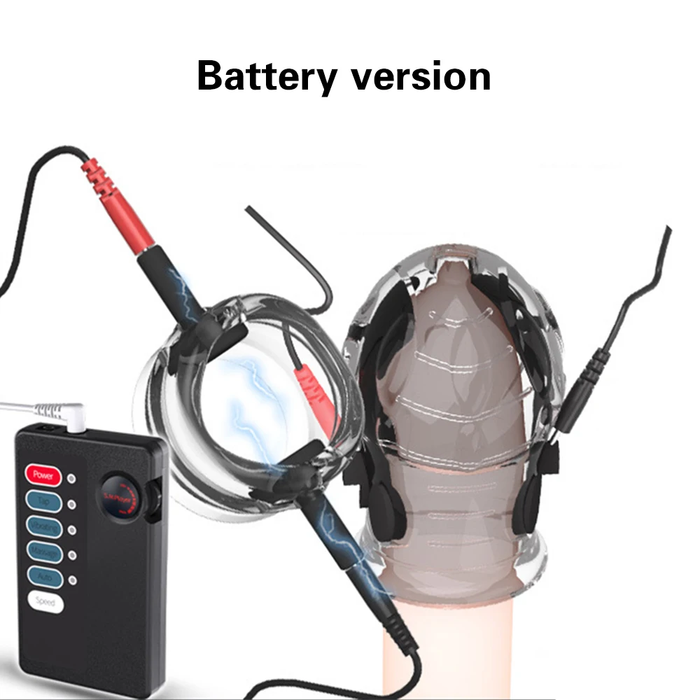 전기 충격 귀두 슬리브 진동기 사정 지연 페니스 감도 감소 트레이너 링 자위 섹스 토이 For Man Gay