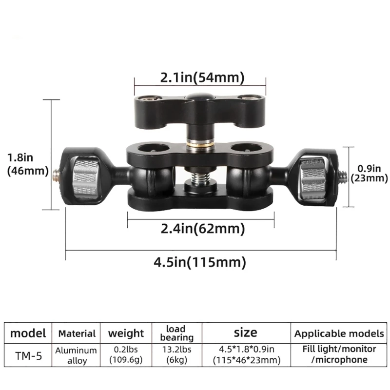 Supporto per braccio in lega di alluminio con vite da 1/4 "per microfono con luce di riempimento Drop Shipping