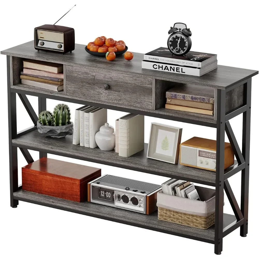 

47 Inch Console Sofa Table with Drawer, Industrial Entryway Table with Storage Shelves, Storage Organizer