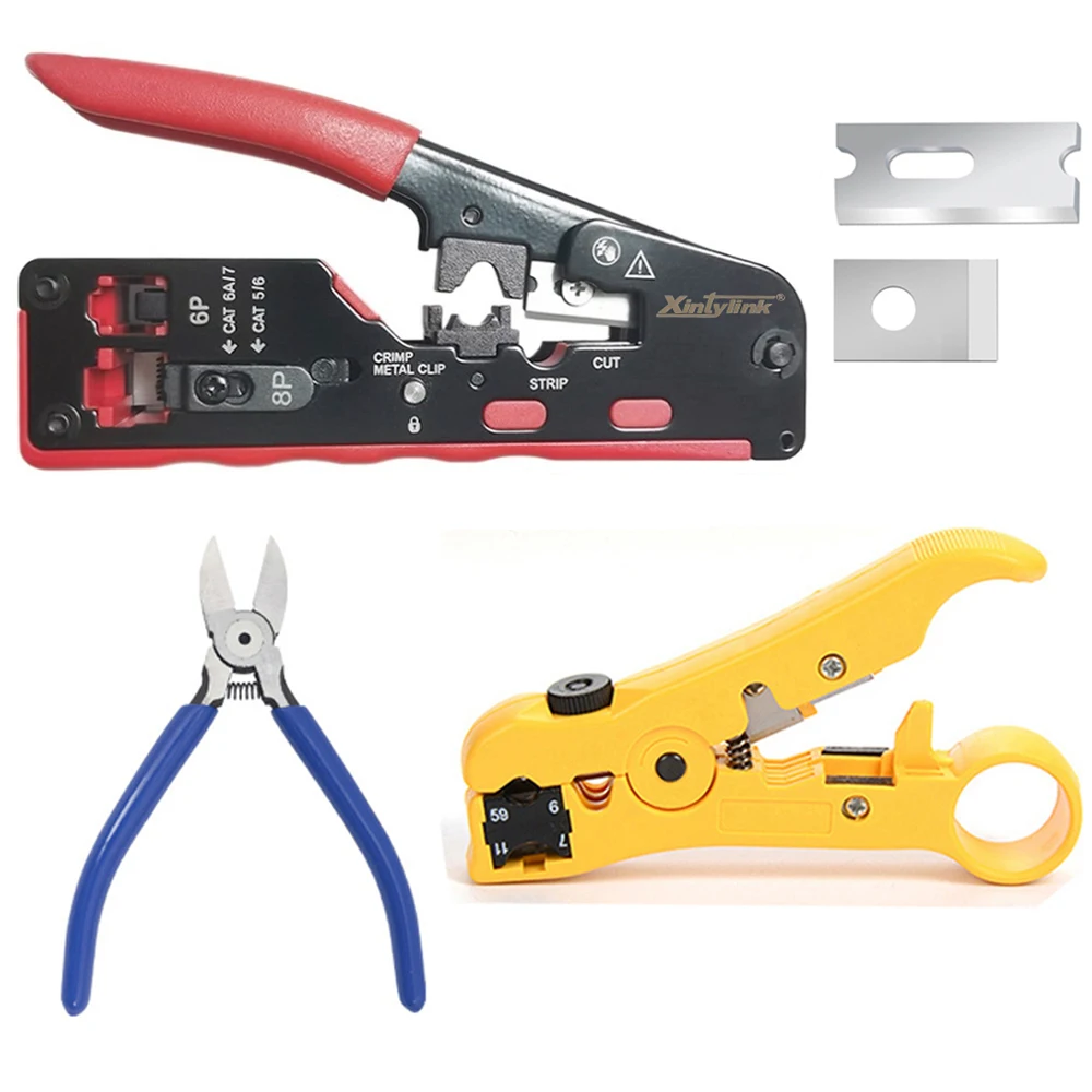 

pass through all in one rj45 pliers crimper cat5 cat6 cat7 CAT8 network tools rj 45 ethernet cable Stripper clamp tongs rg45 lan