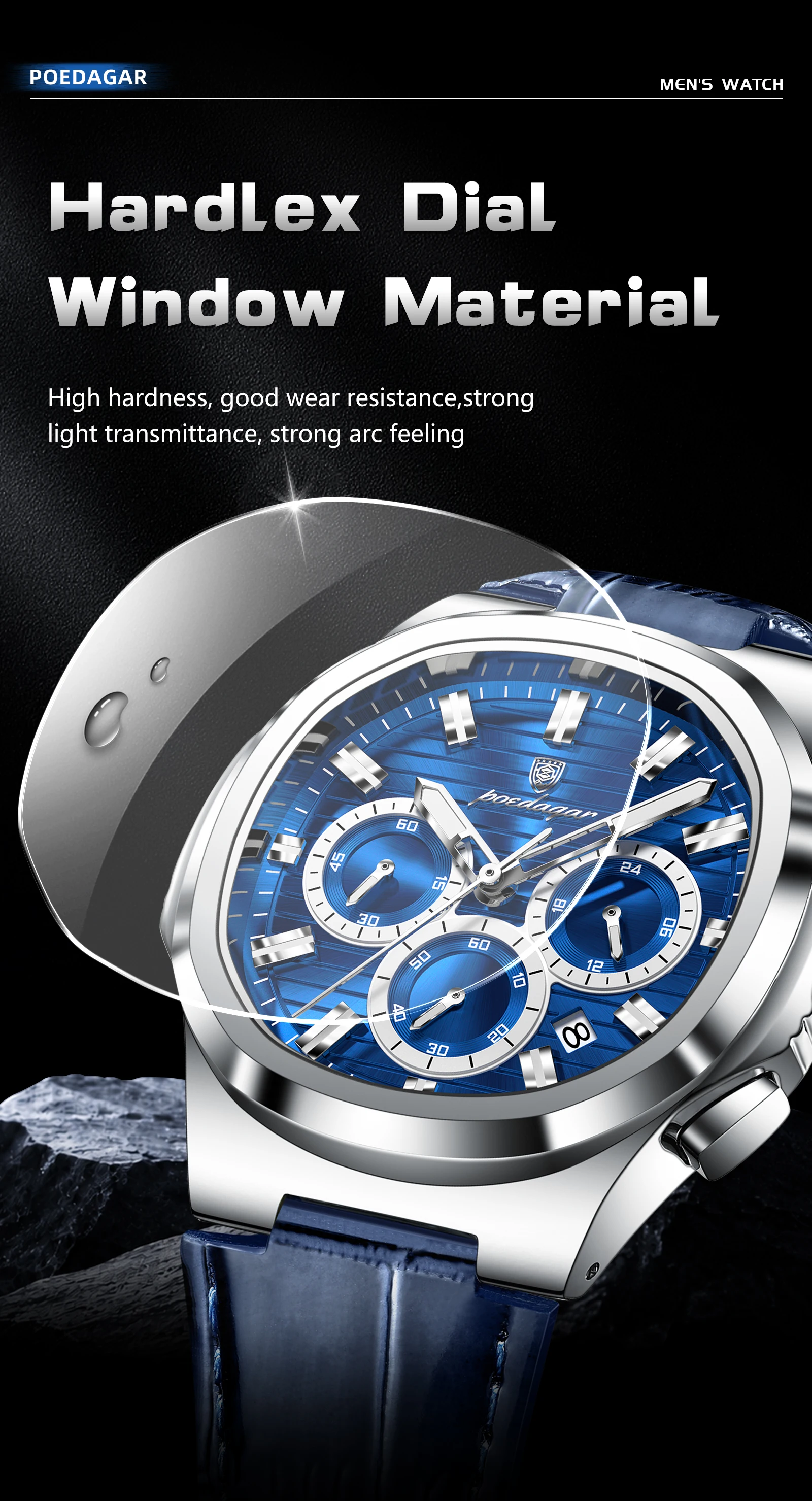 POEDAGAR Business-Herrenuhr Leder Wasserdicht Leuchtend Sport Herrenuhr Datum Chronograph Quarz Mode Herrenuhren Reloj – Detail 10