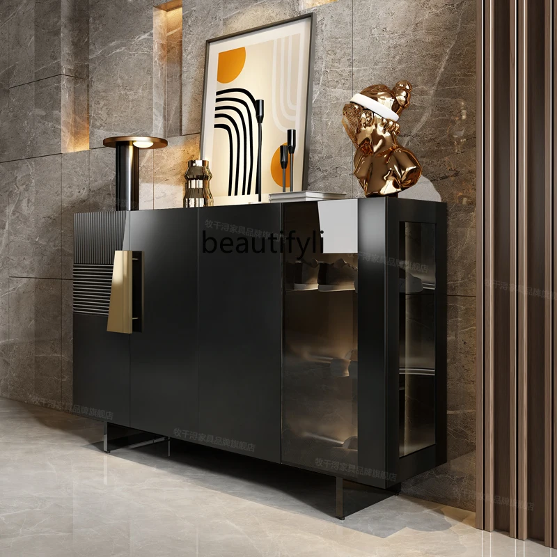 

Italian light luxury, shoe cabinet, glass multi-functional storage, black entrance cabinet