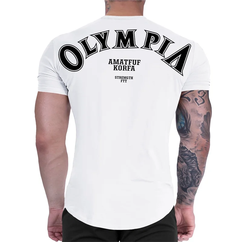 Classic American Bodybuilding Aesthetic Olympia Vintage Collegiate Typography Stretch Cotton Crew Neck Fitness T-Shirt