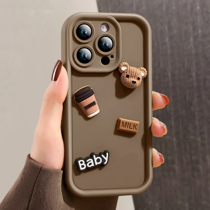 Cute 3D Bear Coffee Soft Phone Case for Samsung Galaxy A15 A25 A24 A13 A23 A12 A22 A11 A21S A31 A51 A71 A10 A20 A30 A50 A05 A05S