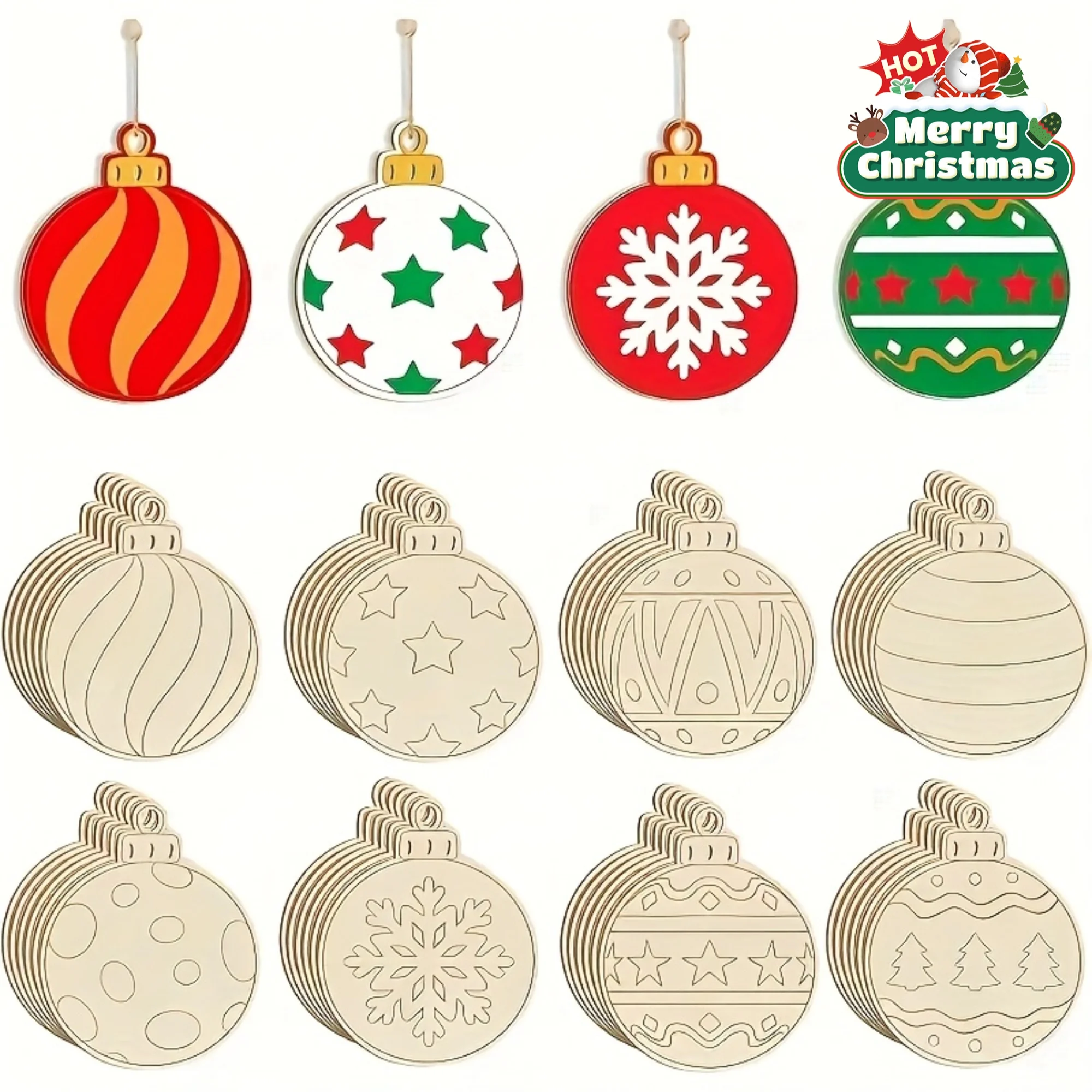 16 Stück kreative DIY-Weihnachtsanhänger, bemalbar, blanko, Holz, Weihnachtsbaumschmuck, Kunsthandwerk, Holz, Familie, Spaß, Spiel-Anhänger