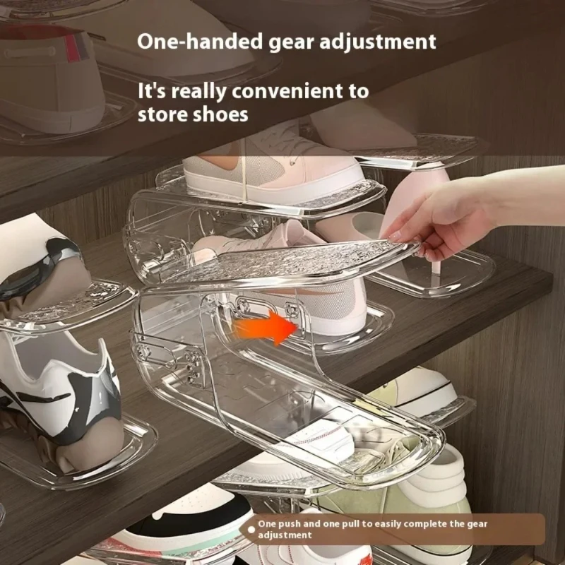 2/4pcsAdjustable Shoe Organizer Double-layer Footwear Support Slot Space Saving Cabinet Closet Stand Shoes Storage Rack Box H
