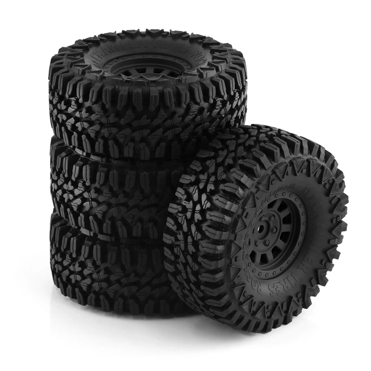 

4PCS 110mm Wheels Tires for 1/10 RC Rock Crawler Axial SCX10 SCX10 II 90046 TRX4 RC4WD D90 RC Car Parts,Black