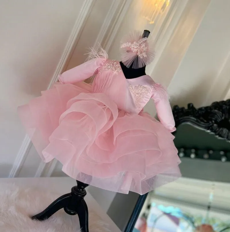 

Pink Floral Baby Dress Flower Girl Dress for Wedding Ceremony Kids 1 Year Birthday Dress Princess Costume 0-5T