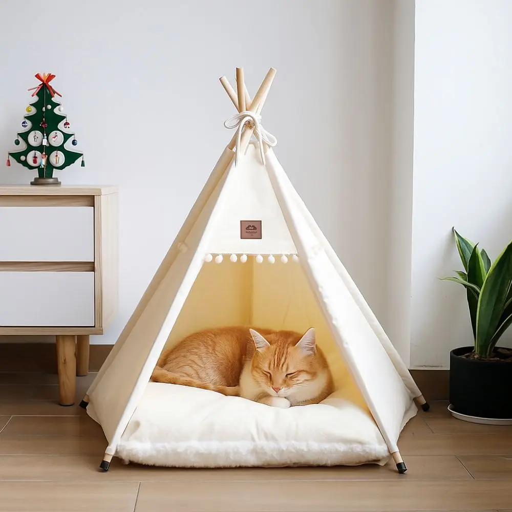 

with Thick Cushion Cat Teepee Tent Washable Thick Cushion Dog Tent Bed Soft Mattress Foldable Pet Tent Kennel Four Seasons