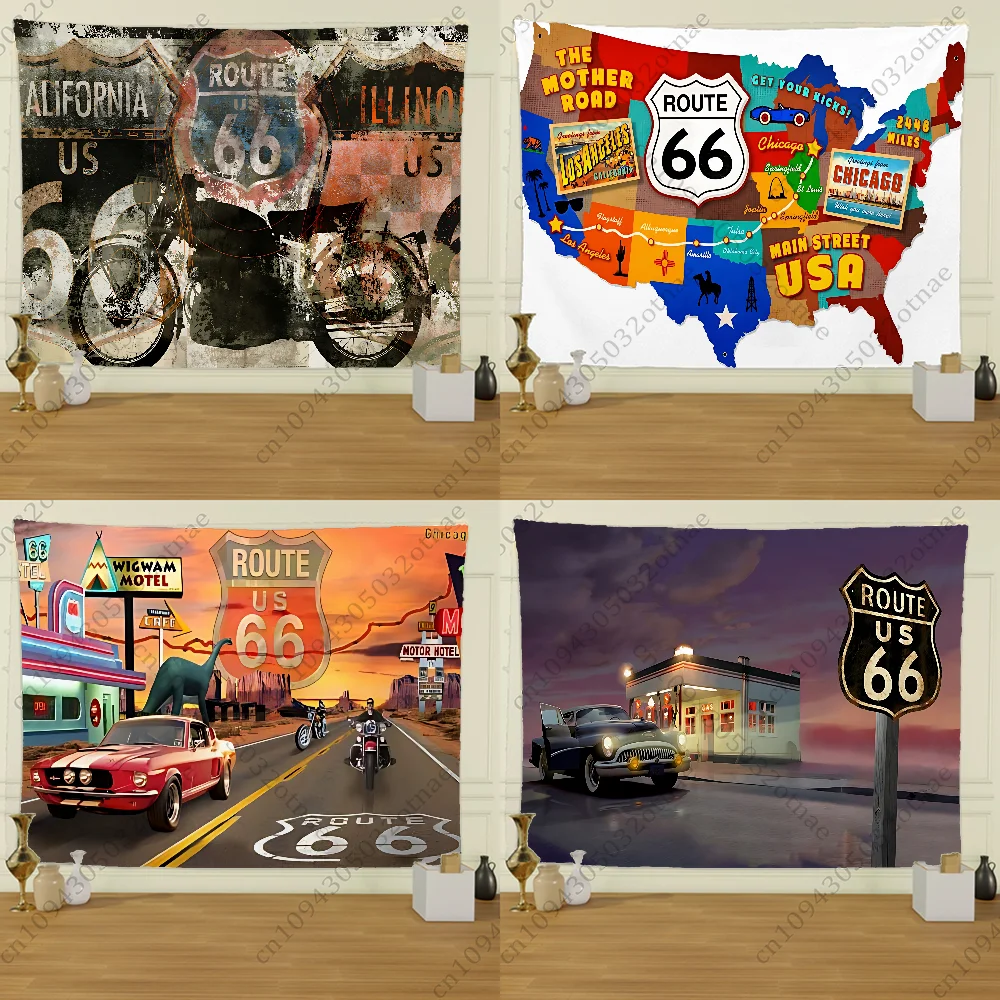 

Route 66 US Mother Highway Retro Tapestry Creative Pattern Living Room Wall Art Tapestry Decor Party Outdoor Decorate Banners