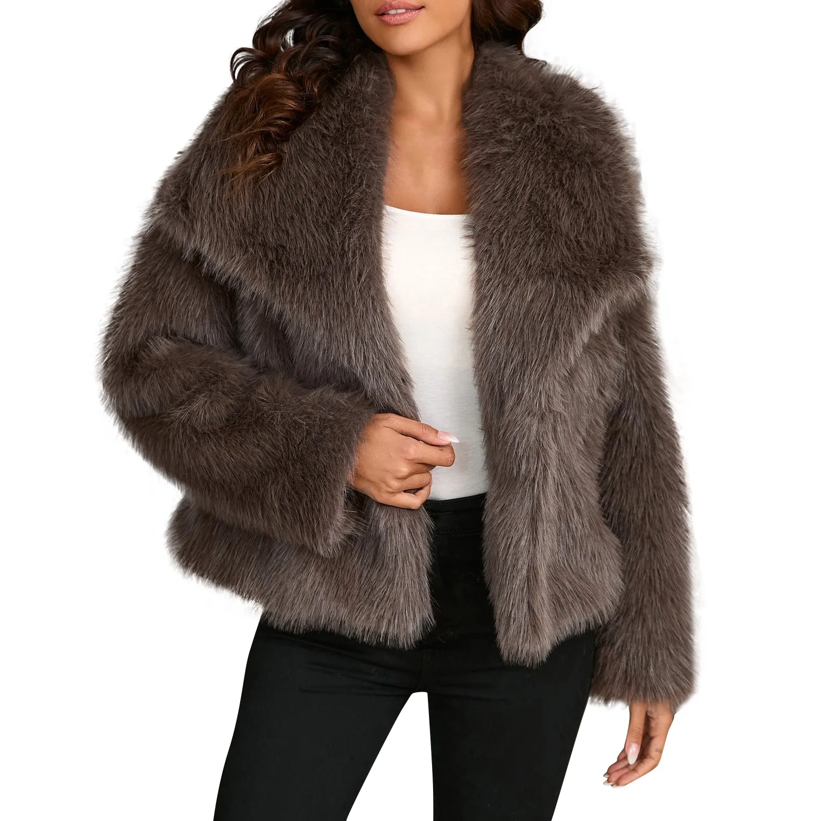 Winter New Fashion Gradient Fluffy Fur Coat Women High Street Luxury Big Fur Collar Faux Fox Fur Jacket Female Overcoats