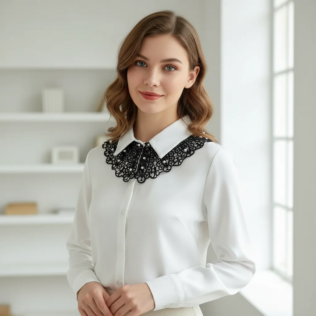 Fashion Accessory Floral Lace Fake Collar Ruffled Trim Lace Detail Detachable Collar Shawl Design Shirt Collar Women's Fashion